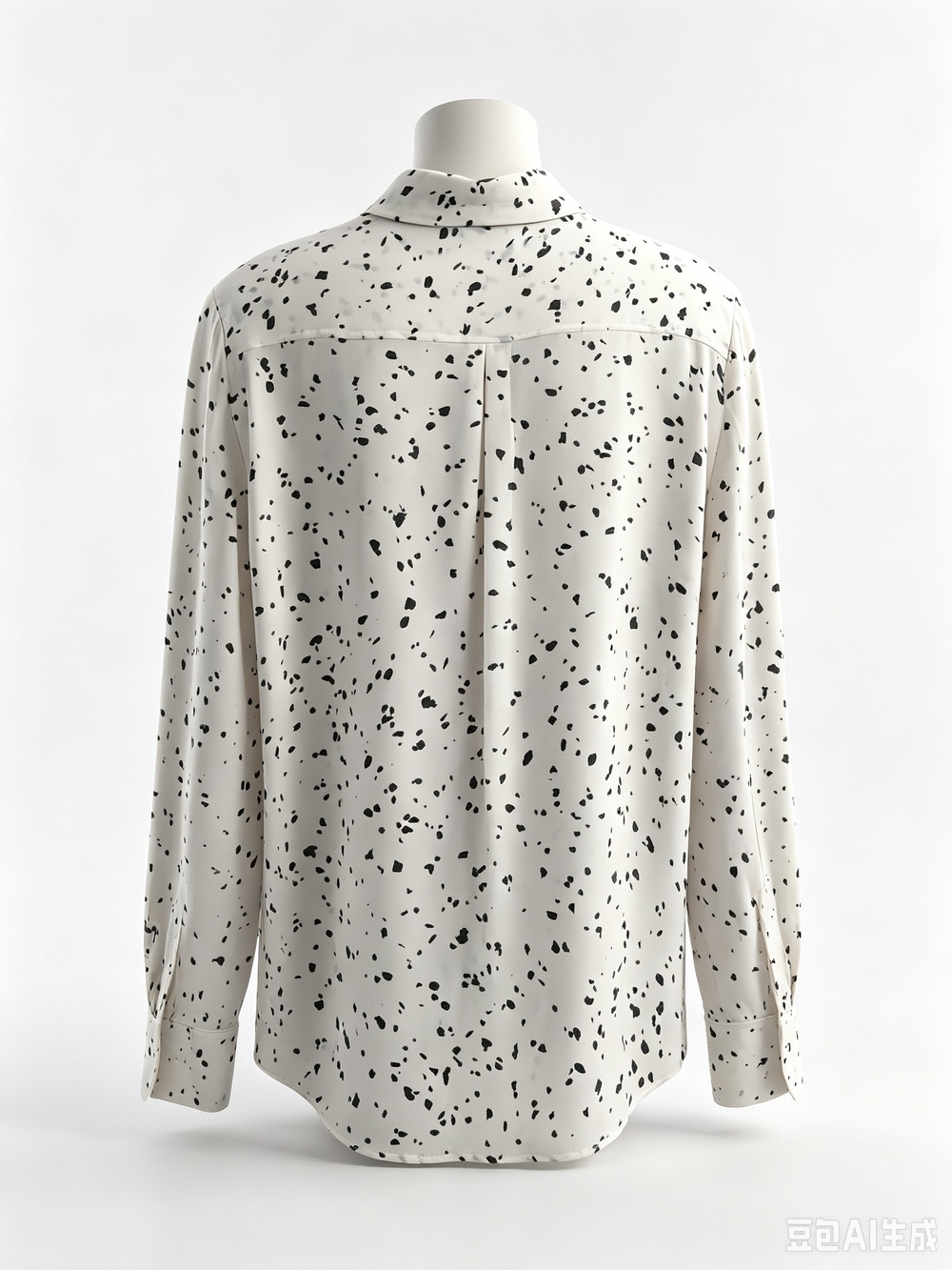 Donna Karan Cream Speckled Print Long Sleeve Button Down Blouse